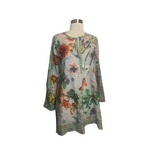 Johnny Was Tunic Top XS Butterfly Floral Print Colorful